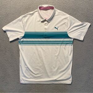 Puma MATTR Grind Polo Shirt Bright White/Lake Blue Men’s Size Large
